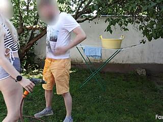 Girlfriend In Shorts Gets Sprayed And Fucked Wild