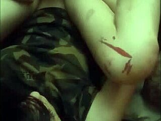 brunette milf roommate lies back taking big cock deep in pussy