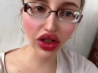 Russian long hair glasses fetish huge lips tease