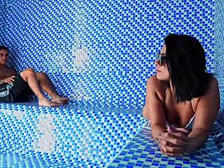 colombian milf's big ass rides young cock in public sauna cum facial