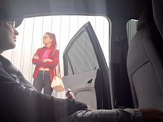 punk redhead flashes risky street bus stop fun 😈