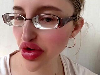 Russian long hair glasses fetish huge lips tease