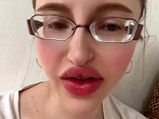 Russian long hair glasses fetish huge lips tease