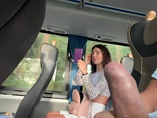 Risky public bus handjob flash ends with huge cum explosion!