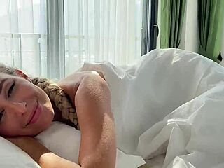young beauty gives old man morning blowjob