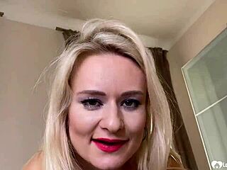 Busty Blonde Milf Strips Lingerie Teasing Shaved Pussy Seductively