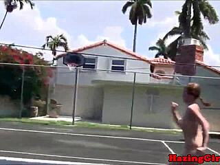 sorority hazing teens munch pussy on tennis court