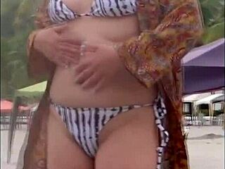 Flashing Beach Gets Massive Cumshot on Hairy Pussy!
