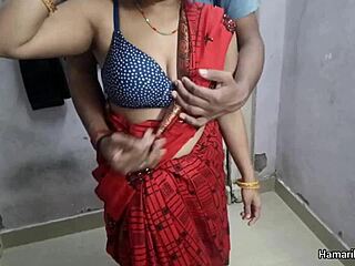 indian bhabhi in red saree gets closeup hardcore fuck