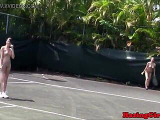 sorority hazing teens munch pussy on tennis court