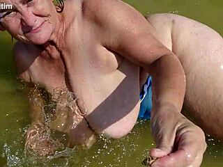 curvy mature beach granny flashes saggy huge tits