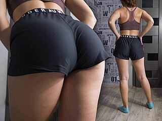 pawg milf shakes ass teasing in tight sports shorts