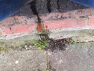 oops peeing my jeans outdoors so wet now