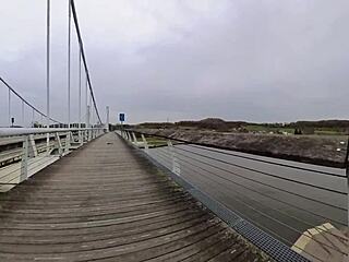 Exposing My Big Natural Saggy Tits On Outdoor Bridge