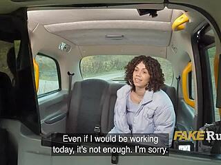 curly ebony babe blows for cab ride in backseat action