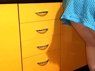 Plump Kitchen Slut Accidentally Flashes Fat Pussy Cleaning