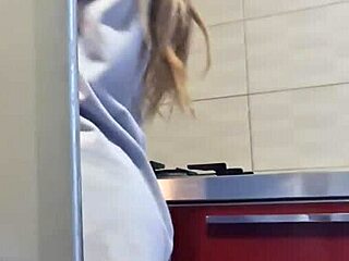 hot babe cleans stove and gets wildly aroused