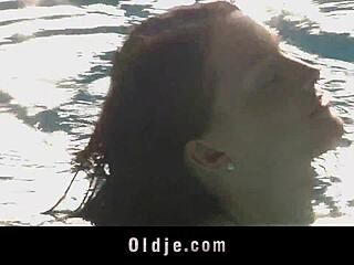 sweet redhead teen sucks old cock poolside then bends over