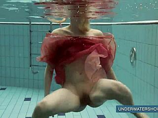Katya Okuneva's Red Dress Pool Tease Underwater