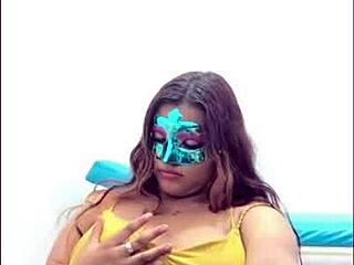 brunette student caresses breasts before exam questionnaire