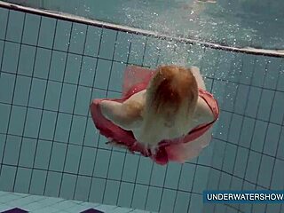 Katya Okuneva's Red Dress Pool Tease Underwater