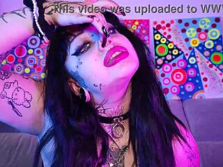 deedee love spits cum while teasing her pierced goth nipples