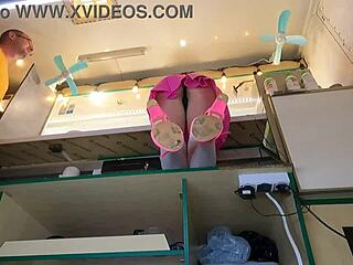 18yo cutie upskirt flash at work? hidden cam catches her sexy teen pussy tease!