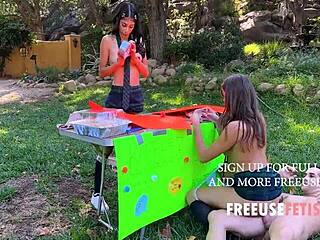 bookish teens in uniforms thrill outdoor freeuse threesome