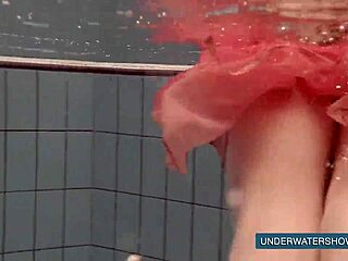 Katya Okuneva's Red Dress Pool Tease Underwater