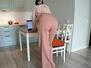 bossy milf catches horny guy with huge boner