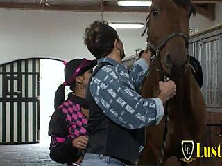 Stable Boy Pounds Sexy Brunette Babe Bent Over Doggystyle Cowgirl