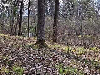Shy Russian Brunette Slobbers on Huge Cock in Forest Date