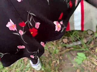 naughty brunette rides stranger's cock forest doggystyle pov