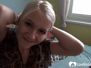 curious blonde amateur fingers her wet pussy close-up