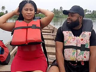 passionate ebony babe fucked bent over river big black cock