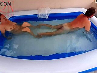 Nude Couple Plays Outdoor Nudist Pool Pussy Show