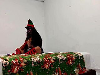 Curvy latina teases panties with vibrator softly