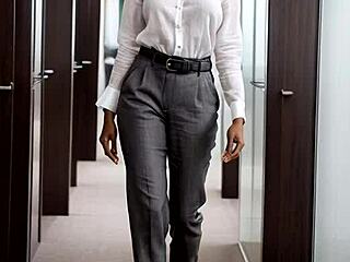 mature redhead wife dances teasingly in leather boots on bus