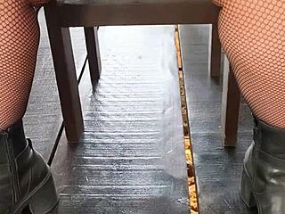 Latina fat milf upskirt no panties shaved pussy outdoors!