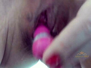 Sexy milf jerks hairy pussy closeup moans cums on young husband face licks juice