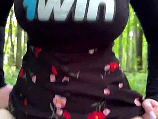 naughty brunette rides stranger's cock forest doggystyle pov