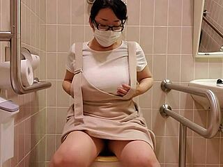 chubby japanese wife no panties masturbates wildly in store toilet