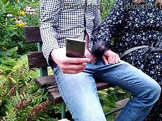 Chubby mother-in-law jerks me off quick till i cum all over her saggy tits outdoors