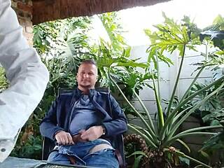 muscular tattooed babe teases with banana play