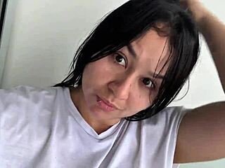 naughty brunette with big natural tits masturbates hard by the sea to orgasm
