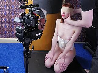 blindfolded redhead sub gags deep on master cock