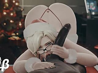 Mercy Christmas HANDJOB with BIG ASS and MONSTER COCK