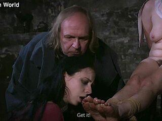 Nun whore licks feet in rough bdsm fuck