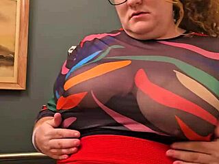 Horny bbw secretary flashes massive natural tits and panties
