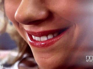 Russian Brunette With Brown Eyes Bangs Shaved Pussy Using Huge Banana